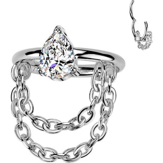 Titanium Ring teardrop zirconia double chain dangle Segment