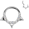 Titanium Ring triple spikes baguette and round cubic zirconia Clicker