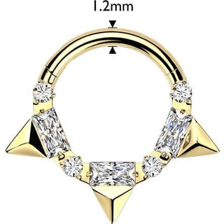 Titanium Ring triple spikes baguette and round cubic zirconia Clicker