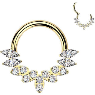 Titanium Ring marquise and round cubic zirconia fan Clicker