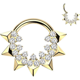 Titanium Ring spikes and round cubic zirconia Clicker