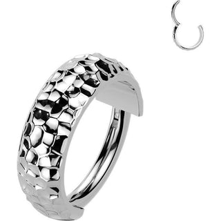 Titanium Ring wide hammered pattern Clicker