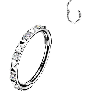 Titanium Ring pyramid cuts with cubic zirconia Clicker
