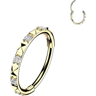 Titanium Ring pyramid cuts with cubic zirconia Clicker