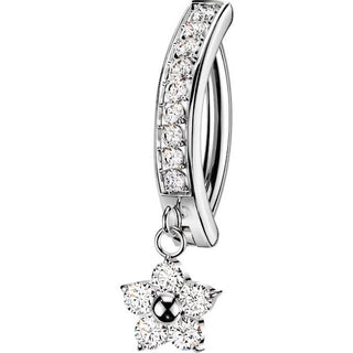 Titanium Belly Button Piercing Pave Zirconia Flower Dangle Clicker