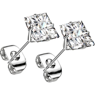 Stud Earring 316L Earring Multi Faceted Square Grid Gem 1 Pair