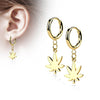 Earring 316L Hinged Hoop Earring Pot Leaf Dangle 1 Pair Clicker