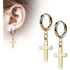 Earring 316L Hinged Hoop Earring Cross Dangle 1 Pair Clicker