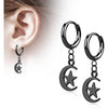 Earring 316L Hinged Hoop Earring Moon and Star Dangle 1 Pair Clicker