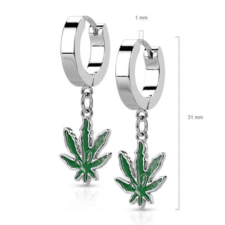 Earring 316L Hoop Earring Pot Leaf Epoxy Dangle 1 Pair Clicker