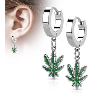 Earring 316L Hoop Earring Pot Leaf Epoxy Dangle 1 Pair Clicker