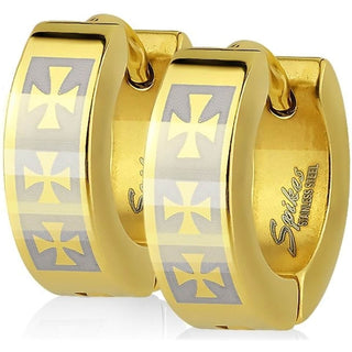 Earring 316L Gold Plated Earring 3 Celtic Crosses 1 Pair Clicker