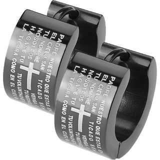 Earring 316L Black Hinged Hoop Earrings with Lord's Prayer 1 Pair Clicker