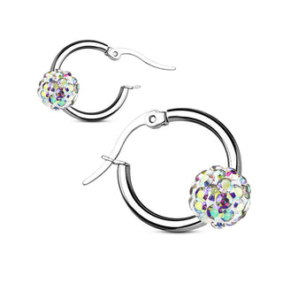 Earring 316L Hoop Earrings Colored Crystal Ball 1 Pair
