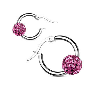 Earring 316L Hoop Earrings Colored Crystal Ball 1 Pair