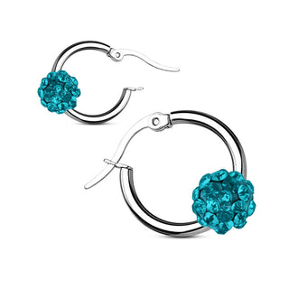 Earring 316L Hoop Earrings Colored Crystal Ball 1 Pair