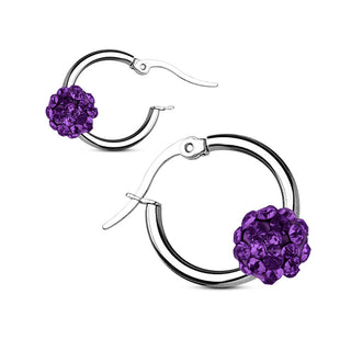 Earring 316L Hoop Earrings Colored Crystal Ball 1 Pair