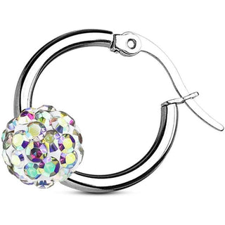 Earring 316L Hoop Earrings Colored Crystal Ball 1 Pair