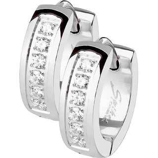 Earring 316L Hoop Huggie Earrings CNC Set Lined Cubic Zirconia 1 Pair Clicker