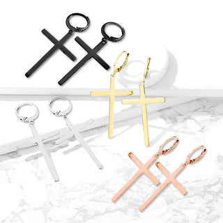 Earring 316L Hoop Earrings with Cross Dangle 1 Pair Clicker