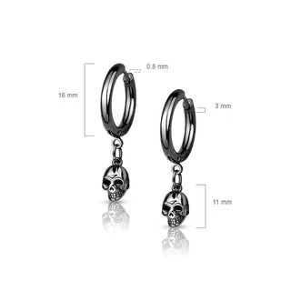Earring 316L Hoop Earrings Skull Dangle 1 Pair Clicker