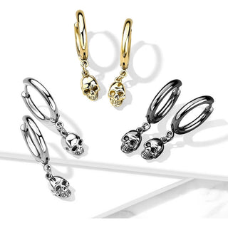 Earring 316L Hoop Earrings Skull Dangle 1 Pair Clicker