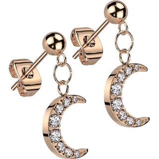 Stud Earring 316L Ball Stud Earrings Crescent Moon Dangle 1 Pair