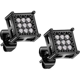 Stud Earring 316L Square Stud Earrings CNC Cubic Zirconia Center 1 Pair