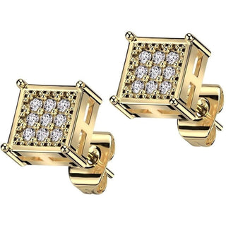 Stud Earring 316L Square Stud Earrings CNC Cubic Zirconia Center 1 Pair