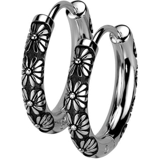 Earring 316L Hinged Hoop Earrings Flower Casting 1 Pair Clicker