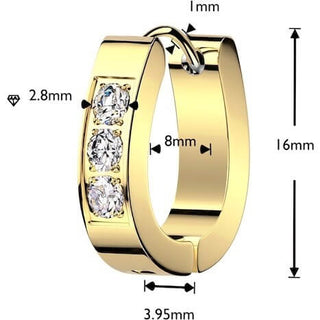 Hoop Earring 3 CNC Setting Zirconia Front 1 Pair
