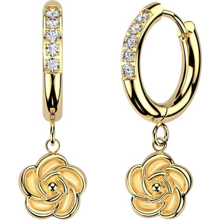 Earring Flower Dangle Zirconia 1 Pair
