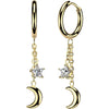 Earring Moon And Zirconia Star Chain Dangle 1 Pair