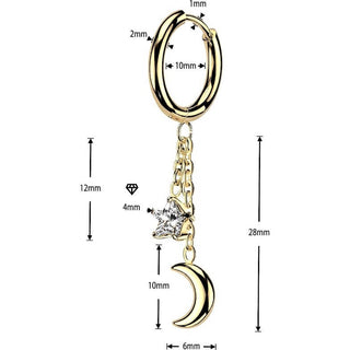 Earring Moon And Zirconia Star Chain Dangle 1 Pair