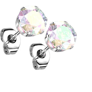 Stud Earring 316L Round Cubic Zirconia Stud Earring 1 Pair
