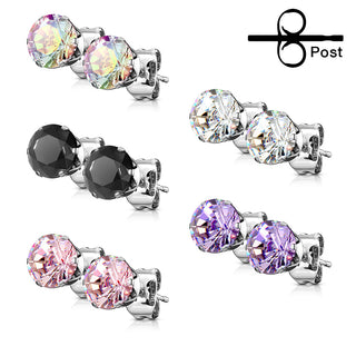 Stud Earring 316L Round Cubic Zirconia Stud Earring 1 Pair