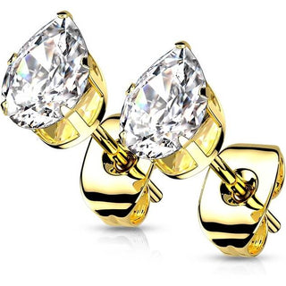 Stud Earring 316L Teardrop Cubic Zirconia Stud Earring 1 Pair