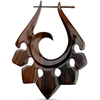 Earring Earring Organic Hand Carved Sono Wood Tribal Ornament Stirrup Hanger 1 Pair