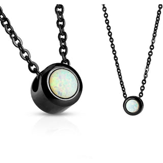 Necklace 316L Pendant with Chain IP Plated Bezeled White Opal Set