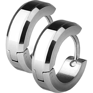 Earring 316L Hoop Earring Beveled Edges Brushed Steel Center 1 Pair Clicker