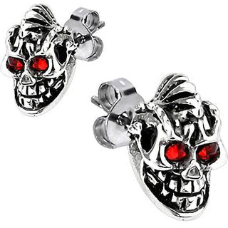 Stud Earring 316L Stud Earring Evil Knight Skull Red Cubic Zirconia Eyes 1 Pair