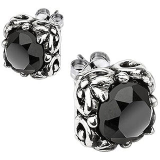 Stud Earring 316L Stud Earring Tribal Square Prong Round Black Cubic Zirconia 1 Pair