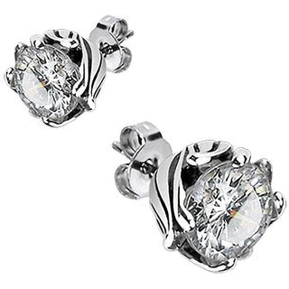 Stud Earring 316L Stud Earring Tribal Vine Prong Clear Cubic Zirconia 1 Pair