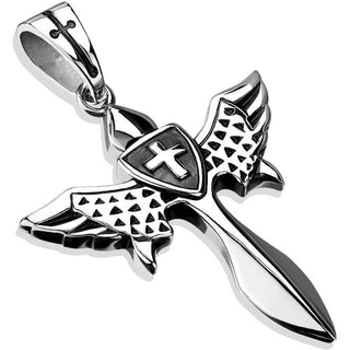 Espada de plata escudo cruzado y alas 