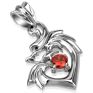 Pendant 316L Dragon Heart with Red Cubic Zirconia Pendant