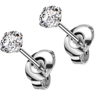 Titanium Stud Earring Titan Earring Studs Press Cut Martini Setting Cubic Zirconia 1 Pair