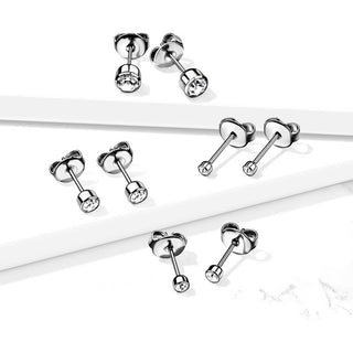 Titanium Stud Earring Titan Earring Studs Bezel Setting Cubic Zirconia 1 Pair