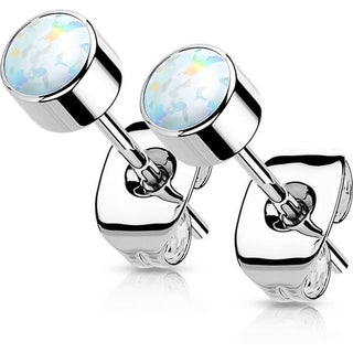 Titanium Stud Earring Titan Earring Studs Bezel Setting Round Opal 1 Pair