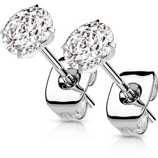 Titanium Stud Earring Titan Earring Studs Prong Setting Round Cubic Zirconia 1 Pair