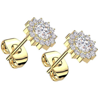 Titanium Stud Earring flower zirconia